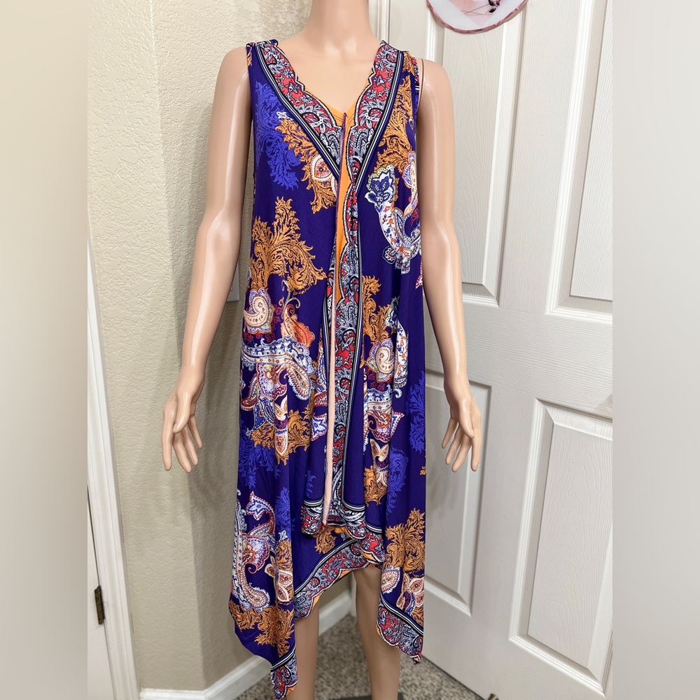 ONE WORLD Asymmetrical Dress in Blue and Orange